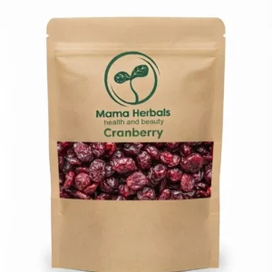 Glossy, ruby-red Mama Herbals dried cranberries.