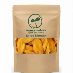 Bright orange Mama Herbals dried mango strips.