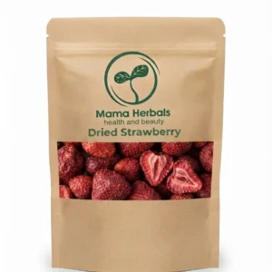 Sweet, red Mama Herbals dried strawberries.